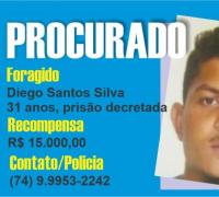 Recompensa de 15 mil reais por pistas que levem a “Diego Cigano”